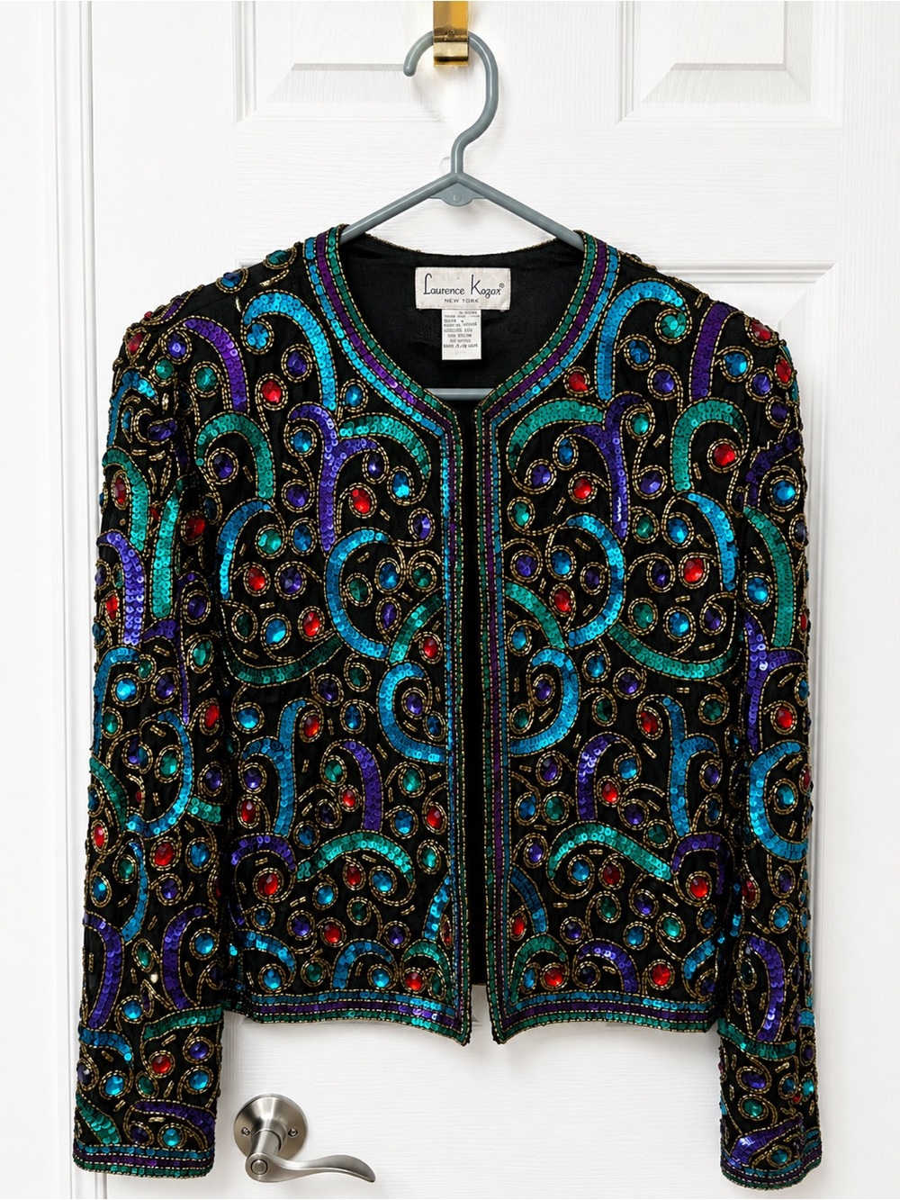 Vintage Laurence Kazar 100% Silk Beaded Sequin Jacket Art Deco Size L